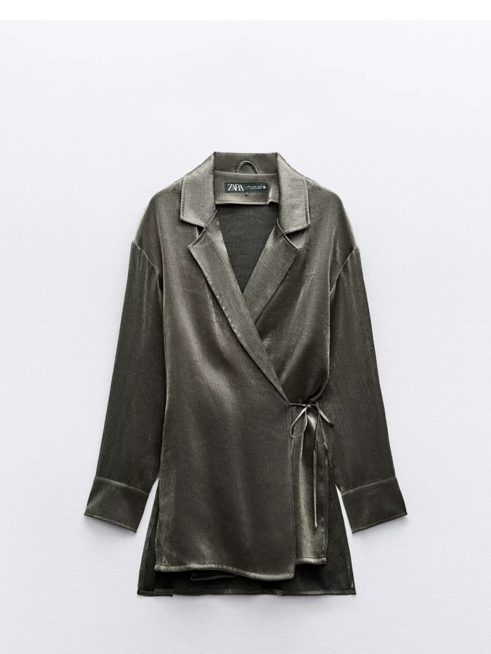 ZARA Olive Satin Wrap Top with Side Tie